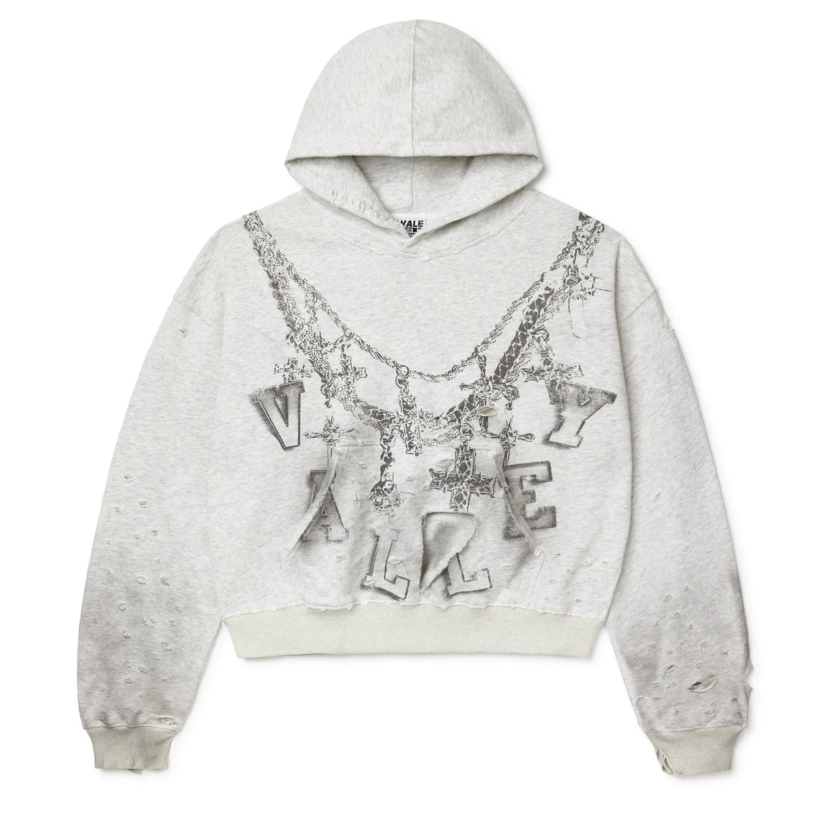 Distressed Chain Hoodie Heather Grey